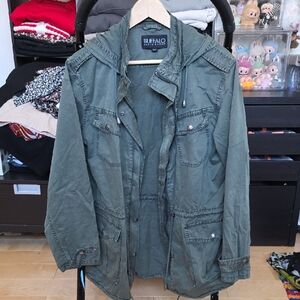 Buffalo David Bitton Olive Green Military Field Jacket with Hood